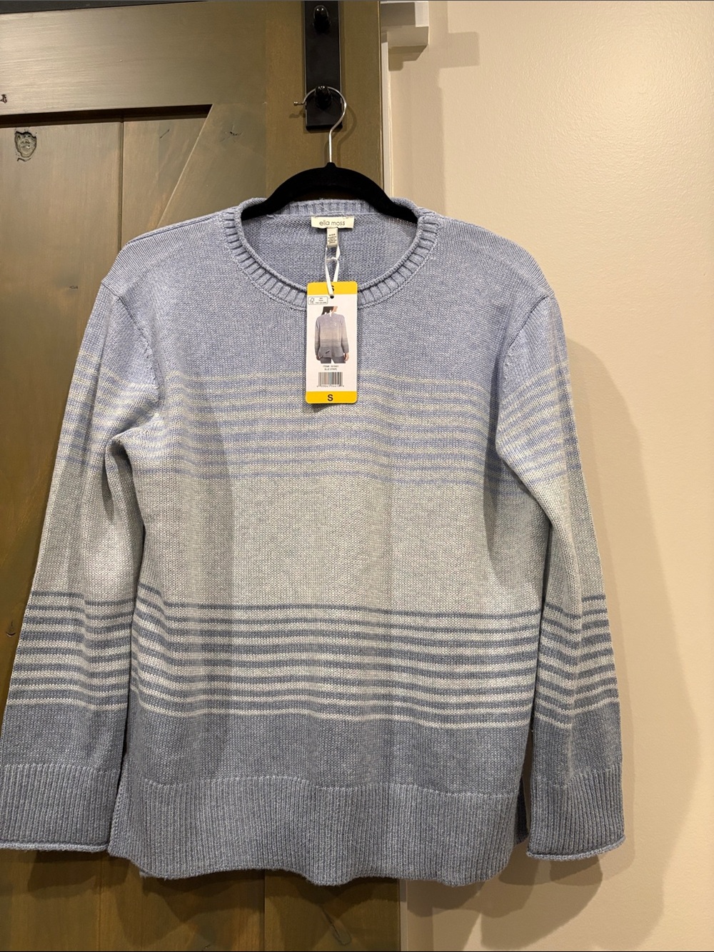 Ella Moss Blue and Gray Striped Crewneck Sweater